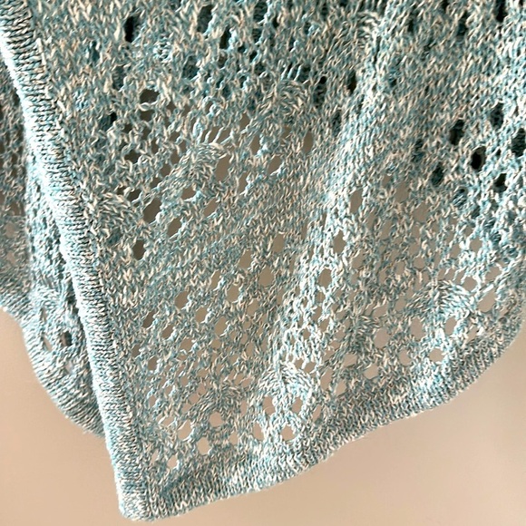 St. John Crochet Knit Open Front Cardigan Pale Blue Sz Small Coastal Grandma - Picture 9 of 14